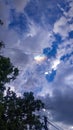 sky covered with clouds and the rainbow appears after a rain Royalty Free Stock Photo