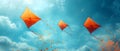 Sky Dance: Trio of Kites in Harmony against a Blue Canvas. Concept Kite Flying, Sky Dance, Royalty Free Stock Photo