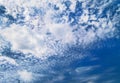 Sky with fluffy cirrocumulus clouds soft focus. Heavenly clouds background in summer day. Concept of freedom, relaxation, ecology.