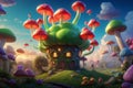 Sky with flying Mushrooms Fantasy - Ai illustration