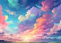 Sky full of colours Trendy colours anime style background with Sunset Ai Illustration Royalty Free Stock Photo