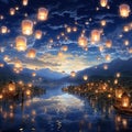 A sky full of glowing lanterns floating mystically Generative AI Royalty Free Stock Photo