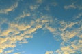 Global warming, twilight sky evening time, sunshine yellow gold on cloud blue sky background Royalty Free Stock Photo