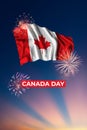 Sky with holiday fireworks and flag of Canada