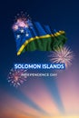 Sky with holiday fireworks and flag of Solomon Islands