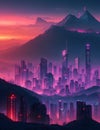 Sky keepers Neon Symbols and Smog in the Cyberpunk Megapolis of Mountain Shadows at Night
