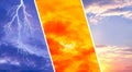 sky landscapes collage, weather forecast, global warming, climate change, support environmental activism and raise societal Royalty Free Stock Photo