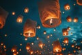 Sky Lanterns Ascending into the Night Sky Royalty Free Stock Photo