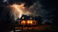 sky lightning strike house Royalty Free Stock Photo
