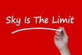 Sky is the limit motivational or inspirational quote text on red cover background. Conceptual