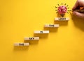 Sky is limit symbol. Concept words The sky is the limit on wooden blocks. Businessman hand. Beautiful yellow table yellow Royalty Free Stock Photo