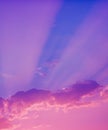 Sky midday sunlight beams rainbow pastel gradient pale orange-pink purple-blue dramatic. Beautiful sunny day soft light clouds