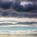 A sky with a mix of dark thick clouds and lighter fluffy ones Royalty Free Stock Photo