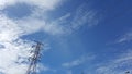 Blue sky above the city and powerline in between Royalty Free Stock Photo