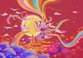 Sky outside flying fairy mid autumn festival gift coil illustration