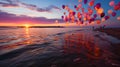 multicolored balloons flying on beach