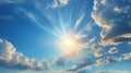 A sky panorama banner with the sun, blue sky, and clouds Royalty Free Stock Photo