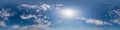 Blue sky panorama with Cirrus clouds. Seamless hdr 360 degree pa Royalty Free Stock Photo