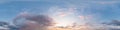 Dark blue sunset sky panorama with Cirrus clouds. Seamless hdr pano in spherical equirectangular format. Complete zenith Royalty Free Stock Photo