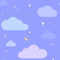 Sky with clouds, moon, twinkle stars and hearts seamless pattern Royalty Free Stock Photo