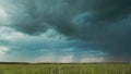 Sky During Rain Horizon Above Rural Wheat Landscape Field. Agricultural And Weather Forecast Concept. Storm, Thunder Royalty Free Stock Photo