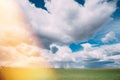 Sky During Rain Horizon Above Rural Wheat Landscape Field. Agricultural And Weather Forecast Concept. Storm, Thunder Royalty Free Stock Photo