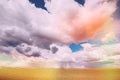 Sky During Rain Horizon Above Rural Wheat Landscape Field. Agricultural And Weather Forecast Concept. Storm, Thunder Royalty Free Stock Photo
