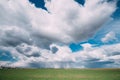 Sky During Rain Horizon Above Rural Wheat Landscape Field. Agricultural And Weather Forecast Concept. Storm, Thunder