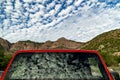 Sky reflection on offroad car window Sierra Guadalupe baja california sur Royalty Free Stock Photo