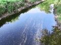 Sky reflection shallow river creek water rocks shoreline nature overview Royalty Free Stock Photo