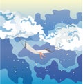 sky rest.cloudy sky. a man resting in a hammock suspended from the clouds