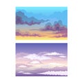 Sky Scene with Clouds Drifting Across It and Staying Still Vector Set