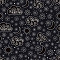 Sky seamless pattern with stars clouds sun and moon Royalty Free Stock Photo