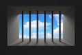 Sky Seen Through Jail Bars in Prison Window. 3d Rendering Royalty Free Stock Photo