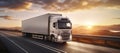 Fast road sunset freight trailer car export cargo highway transportation shipping truck vehicle Royalty Free Stock Photo