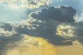 Sky with storm clouds and sunshine breaking through in rays -r eplacement or background Royalty Free Stock Photo