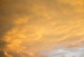 The sky after a summer thunderstorm. Orange cumulus clouds. Sunset Royalty Free Stock Photo