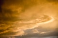 The sky after a summer thunderstorm. Orange cumulus clouds. Sunset. Royalty Free Stock Photo