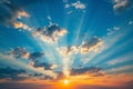 Sky with sun crepuscular rays. By generative Ai Royalty Free Stock Photo