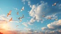 Sky Symphony: Birds\' Silhouettes Grace the Expansive Azure Canvas