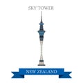 Sky Tower Auckland New Zealand vector flat attraction landmarks