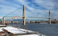 Sky Train Bridge, Pattullo Bridge and Railroad Track in New Westminster Royalty Free Stock Photo