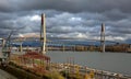 Sky Train Bridge, Pattullo Bridge and Railroad Track in New Westminster Royalty Free Stock Photo