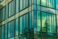 Sky and trees reflected in windows of modern office building. Finance  background Royalty Free Stock Photo