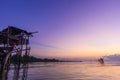 Sky during twilight over lake with fishery