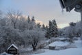 Winter Scene in Vermont; Gray and Colorful Sky Royalty Free Stock Photo