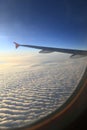 Sky view of airplanes window clouds Royalty Free Stock Photo