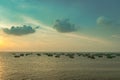 Sky view with Anchored Fishing boats in sea Royalty Free Stock Photo