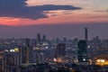 Sky view of Bangkok with skyscrapers in the business district in Bangkok in the evening beautiful twilight give the city a modern Royalty Free Stock Photo