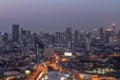 Sky view of Bangkok with skyscrapers in the business district in Bangkok in the evening beautiful twilight give the city a modern Royalty Free Stock Photo